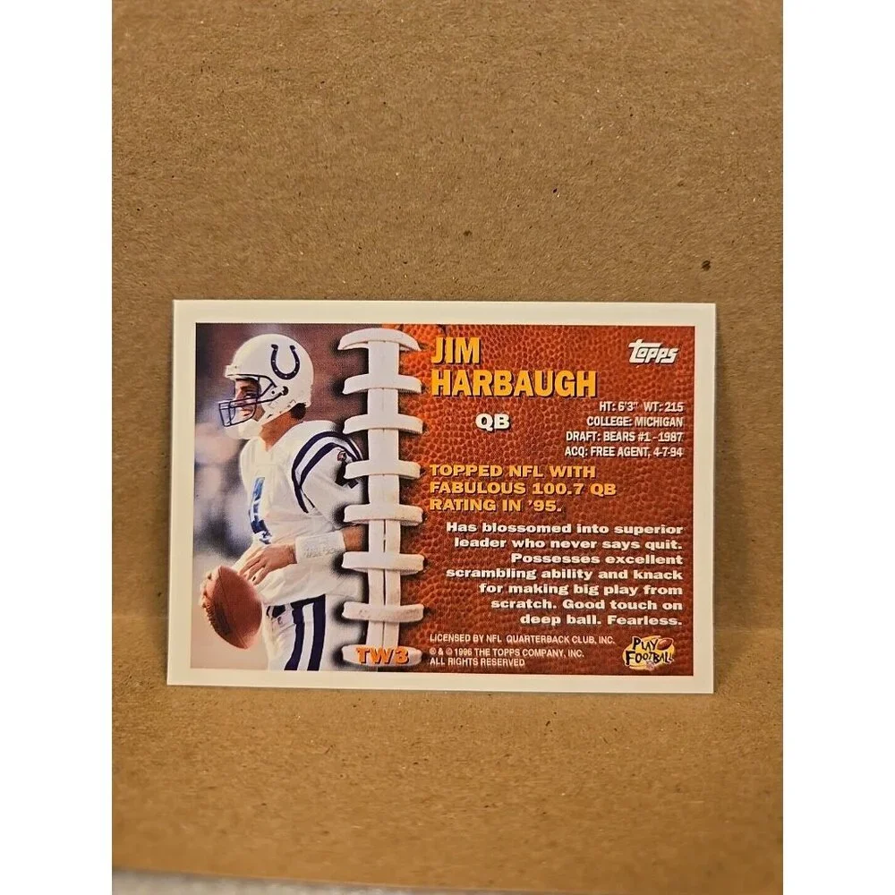 1996 Topps Football Insert Turf Warriors #TW3 Jim Harbaugh Felt Chargers